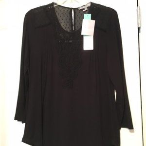 Crochet detail knit top, black